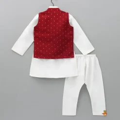 Best Ethnic Kurta With Booti Embroidered Red Jacket And Pyjama BOY Indian Ethnic Wear | Ethnic Sets