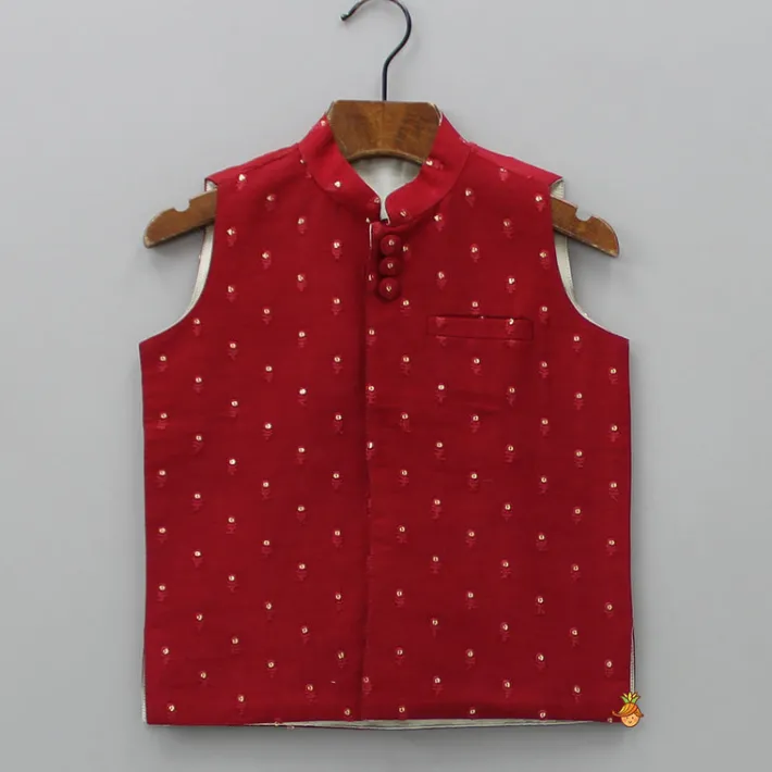 Best Ethnic Kurta With Booti Embroidered Red Jacket And Pyjama BOY Indian Ethnic Wear | Ethnic Sets