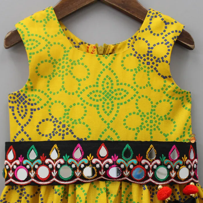 Sale Ethnic Multicolour Bandhani Printed Tiered Kurti With Waist Bag Twinning Sets | Ethnic Wear