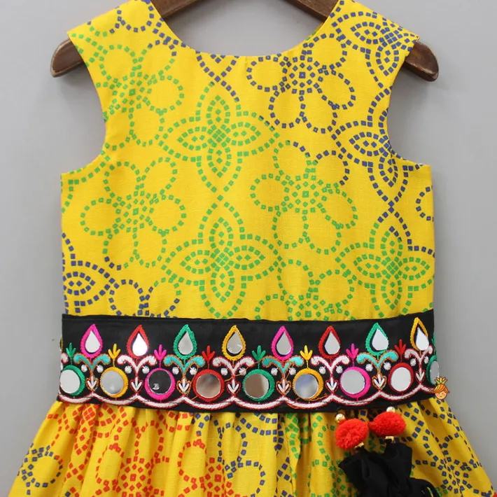 Hot Ethnic Multicolour Bandhani Printed Tiered Cotton Kurti With Waist Bag Ethnic Wear | Kurtis & Jumpsuits