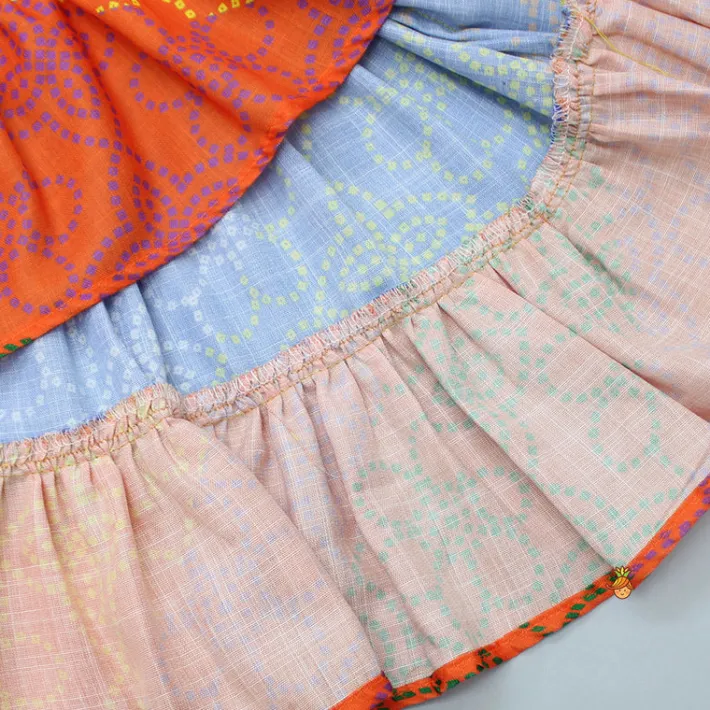 Hot Ethnic Multicolour Bandhani Printed Tiered Cotton Kurti With Waist Bag Ethnic Wear | Kurtis & Jumpsuits