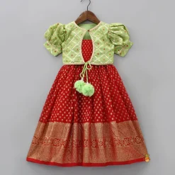 Clearance Ethnic Pleated Georgette Red Dress With Puffed Sleeves Jacket Ethnic Wear | Kurtis & Jumpsuits