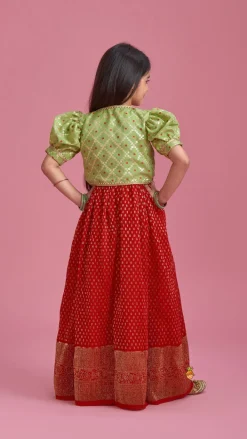 Clearance Ethnic Pleated Georgette Red Dress With Puffed Sleeves Jacket Ethnic Wear | Kurtis & Jumpsuits