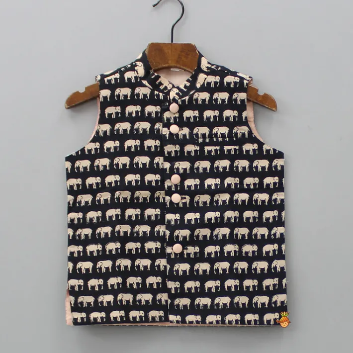 Discount Ethnic Printed Black Sleeveless Jacket BOY Indian Ethnic Wear | Ethnic Jackets