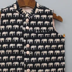 Discount Ethnic Printed Black Sleeveless Jacket BOY Indian Ethnic Wear | Ethnic Jackets