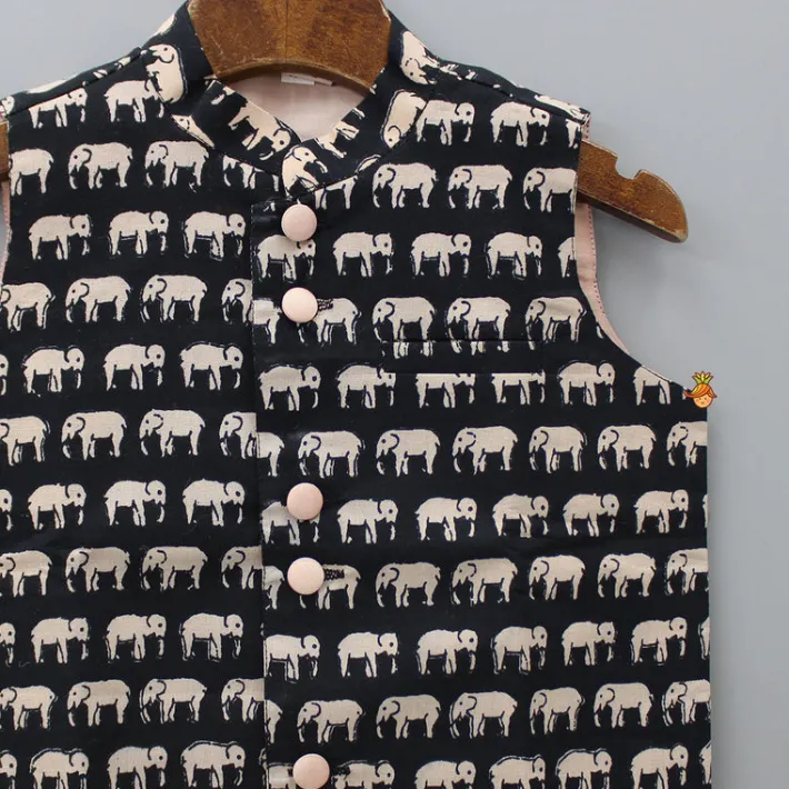 Discount Ethnic Printed Black Sleeveless Jacket BOY Indian Ethnic Wear | Ethnic Jackets