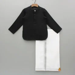 New Exquisite Black Kurta And Velcro Wrap Lungi BOY Twinning Sets | Indian Ethnic Wear