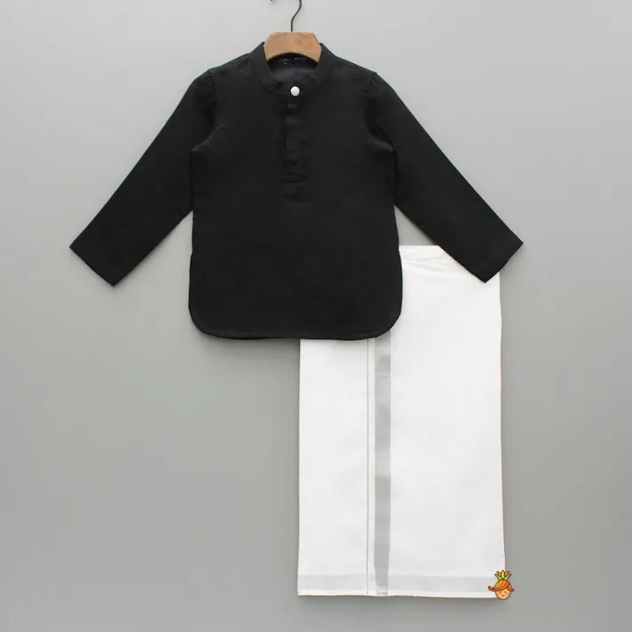 New Exquisite Black Kurta And Velcro Wrap Lungi BOY Twinning Sets | Indian Ethnic Wear