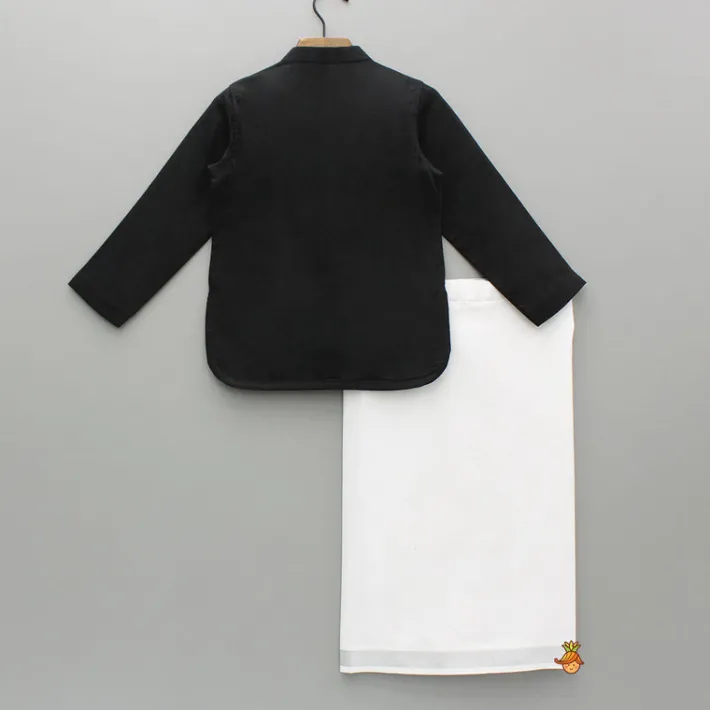 New Exquisite Black Kurta And Velcro Wrap Lungi BOY Twinning Sets | Indian Ethnic Wear