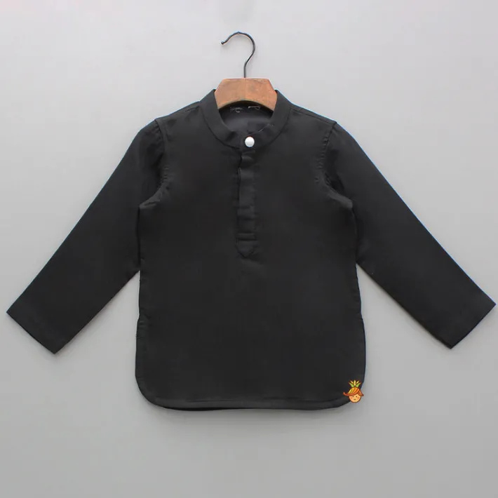 New Exquisite Black Kurta And Velcro Wrap Lungi BOY Twinning Sets | Indian Ethnic Wear