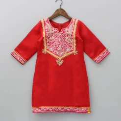Discount Exquisite Embroidered Red Kurti And Tulip Pant With Dupatta Ethnic Wear | Dhotis & Patialas