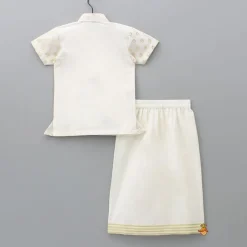 Online Exquisite Off White Shirt And Stitched Lungi With Shawl BOY Indian Ethnic Wear | Ethnic Sets