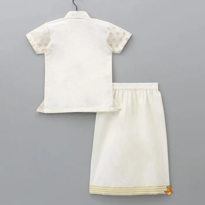 Online Exquisite Off White Shirt And Stitched Lungi With Shawl BOY Indian Ethnic Wear | Ethnic Sets