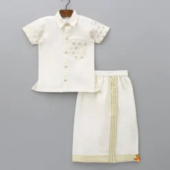 Online Exquisite Off White Shirt And Stitched Lungi With Shawl BOY Indian Ethnic Wear | Ethnic Sets