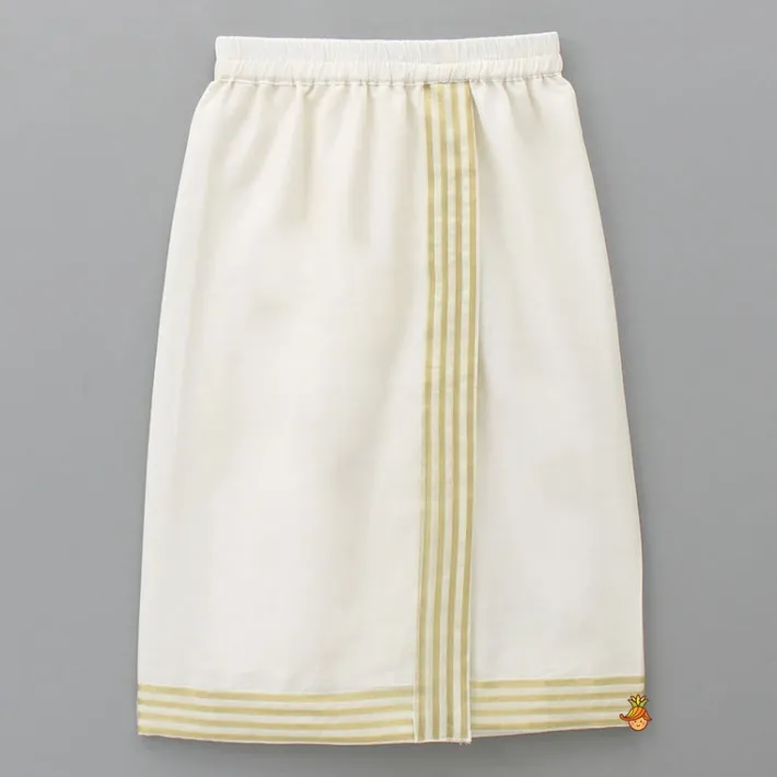 Online Exquisite Off White Shirt And Stitched Lungi With Shawl BOY Indian Ethnic Wear | Ethnic Sets
