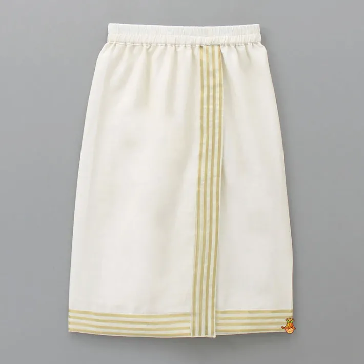 Online Exquisite Off White Shirt And Stitched Lungi With Shawl BOY Indian Ethnic Wear | Ethnic Sets