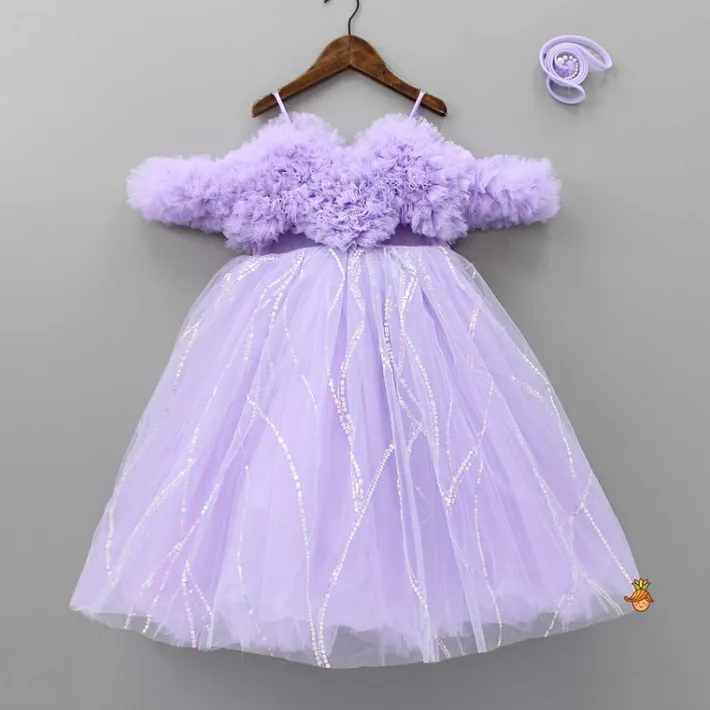 Hot Exquisite Ruffled Lavender Gown With Matching Hair Clip Dresses & Sets | Gowns