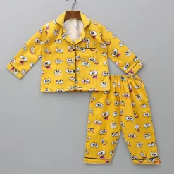 Best Facial Expressions Printed Pure Cotton Mustard Yellow Sleepwear BOY Sleep Wear | Sleepwear