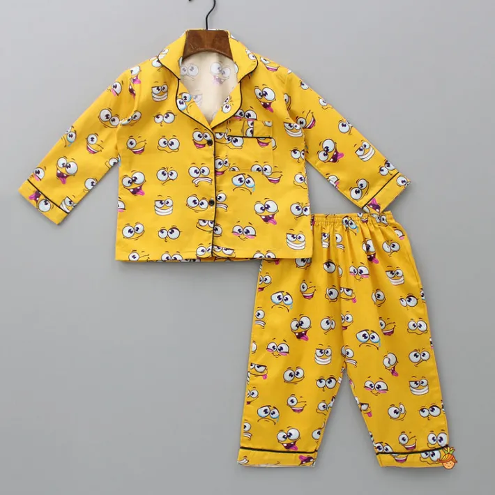 Best Facial Expressions Printed Pure Cotton Mustard Yellow Sleepwear BOY Sleep Wear | Sleepwear