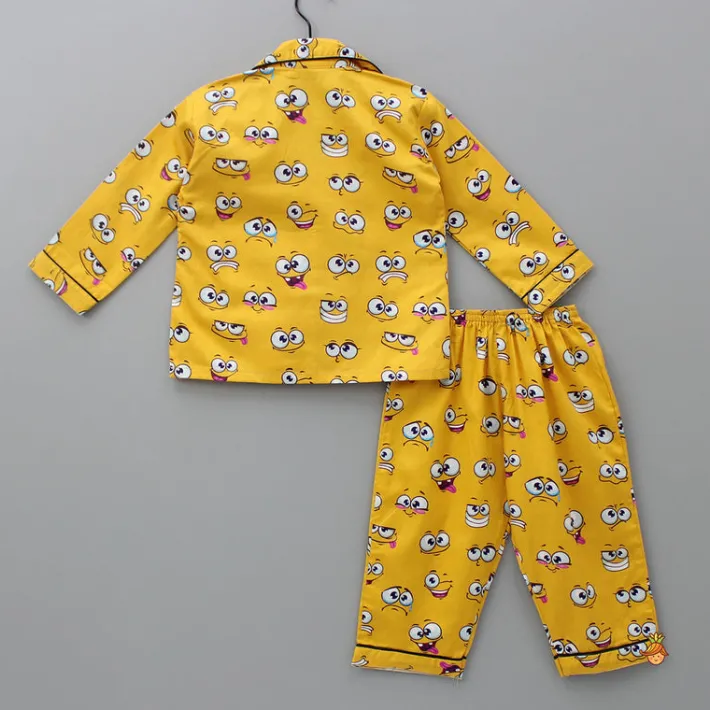 Best Facial Expressions Printed Pure Cotton Mustard Yellow Sleepwear BOY Sleep Wear | Sleepwear