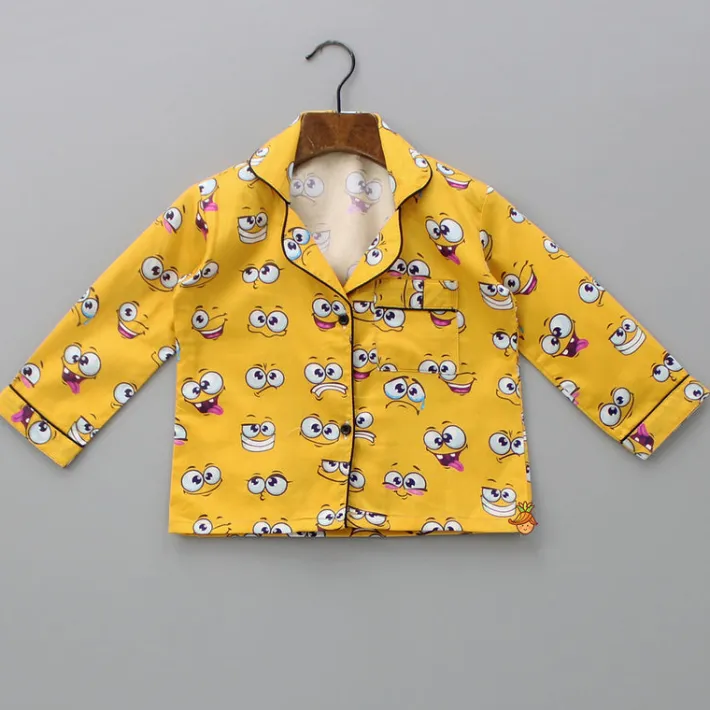 Best Facial Expressions Printed Pure Cotton Mustard Yellow Sleepwear BOY Sleep Wear | Sleepwear