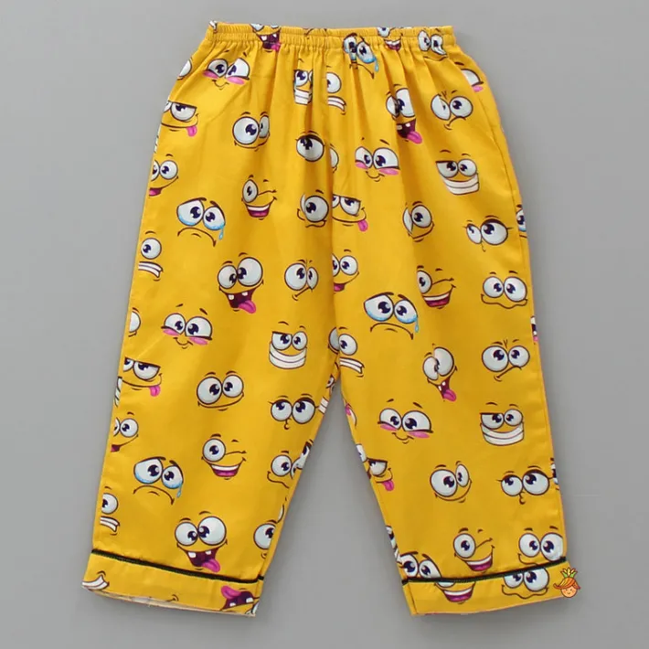 Best Facial Expressions Printed Pure Cotton Mustard Yellow Sleepwear BOY Sleep Wear | Sleepwear