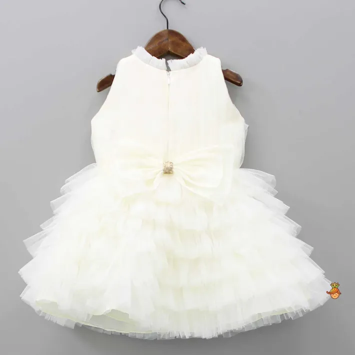 New Fairy Embroidered Yoke Off White Multi Layered Dress With Head Band Dresses & Sets | Dresses