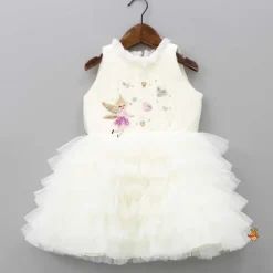New Fairy Embroidered Yoke Off White Multi Layered Dress With Head Band Dresses & Sets | Dresses