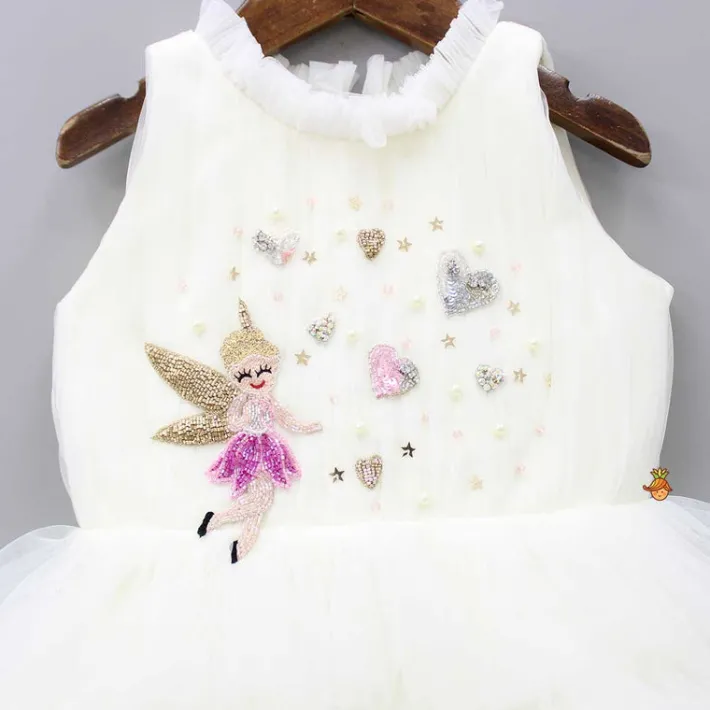 New Fairy Embroidered Yoke Off White Multi Layered Dress With Head Band Dresses & Sets | Dresses