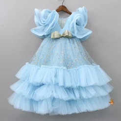 Clearance Fancy Blue Pleated Yoke Multi Layered Gown Dresses & Sets | Gowns