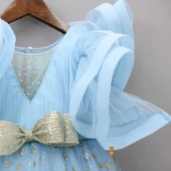 Clearance Fancy Blue Pleated Yoke Multi Layered Gown Dresses & Sets | Gowns