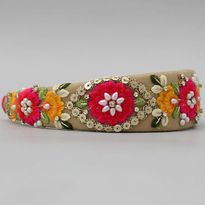 Hot Fancy Multicolour Thread Embroidered Net Hair Band Hair Accessories | Hair Bands