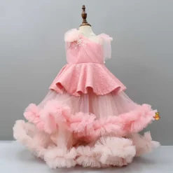 Sale Fancy Peach Ruffle Peplum Gown Dresses & Sets | Gowns