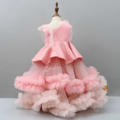 Sale Fancy Peach Ruffle Peplum Gown Dresses & Sets | Gowns