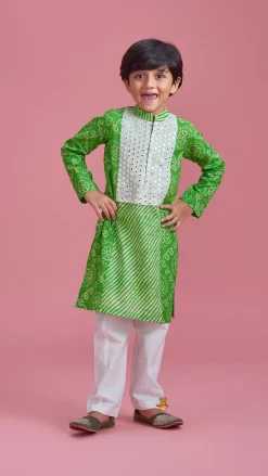 Sale Faux Mirror And Bandhani Printed Kurta And Pyjama BOY Twinning Sets | Indian Ethnic Wear