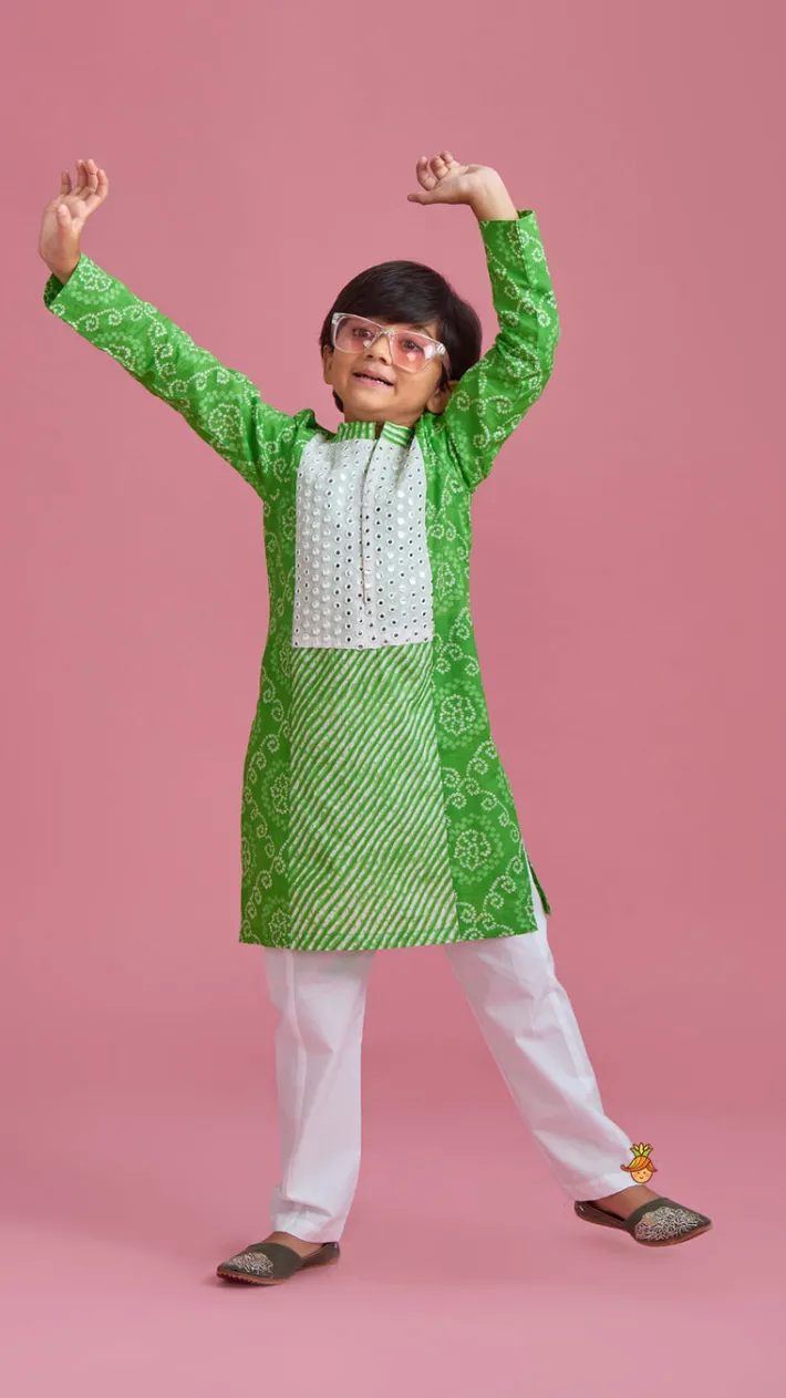 Sale Faux Mirror And Bandhani Printed Kurta And Pyjama BOY Twinning Sets | Indian Ethnic Wear