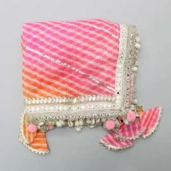 Sale Faux Mirror And Gota Lace Work Leheriya Printed Dupatta Ethnic Wear