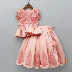 Best Faux Mirror And Thread Embroidered Top And Flared Lehenga Ethnic Wear | Lehengas & Ghagras