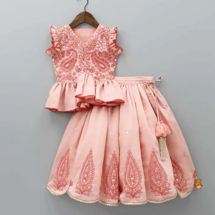 Best Faux Mirror And Thread Embroidered Top And Flared Lehenga Ethnic Wear | Lehengas & Ghagras