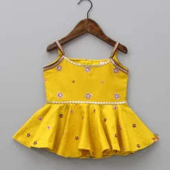 Hot Faux Mirror Embellished Peplum Top With Lehenga Ethnic Wear | Lehengas & Ghagras