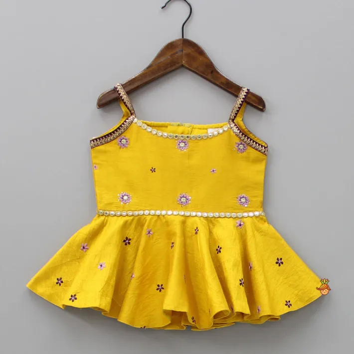 Hot Faux Mirror Embellished Peplum Top With Lehenga Ethnic Wear | Lehengas & Ghagras