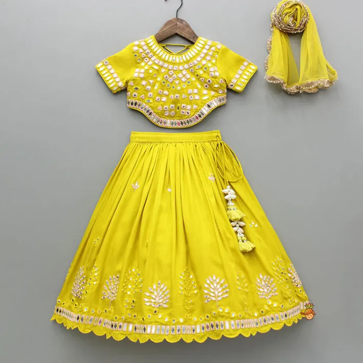 Clearance Faux Mirror Embroidered Top And Lehenga With Dupatta Ethnic Wear | Lehengas & Ghagras