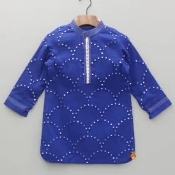 Hot Faux Mirror Work Blue Curved Hem Kurta And Salwar BOY Indian Ethnic Wear | Ethnic Sets