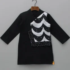 New Faux Mirror Work Flap Black Kurta And Pyjama BOY Indian Ethnic Wear | Ethnic Sets