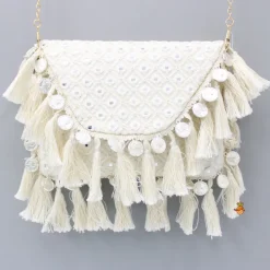 Online Faux Mirror Work Georgette Off White Sling Bag Bags