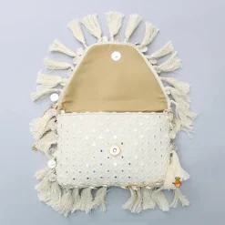 Online Faux Mirror Work Georgette Off White Sling Bag Bags