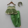 Sale Faux Mirror Work Green Top And Stylish Dhoti Skirt With Matching Hair Band Ethnic Wear | Dhotis & Patialas