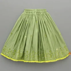 Hot Faux Mirror Work Green Top And Lehenga With Net Dupatta Ethnic Wear | Lehengas & Ghagras