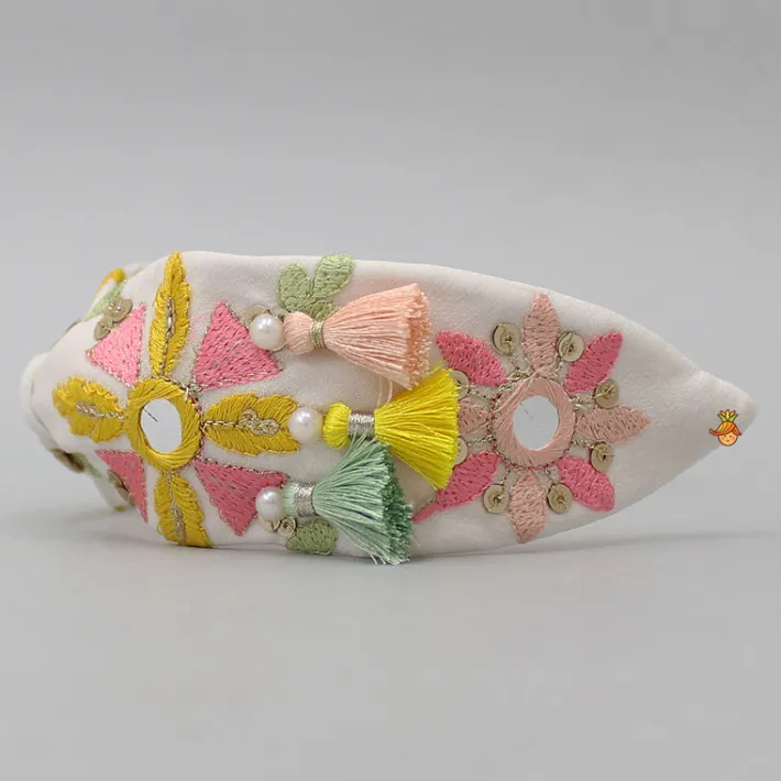 New Faux Mirror Work Off White Hair Band Hair Accessories | Hair Bands