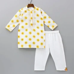 Clearance Faux Mirror Work Printed Cotton Linen Kurta And Pyjama BOY Indian Ethnic Wear | Ethnic Sets